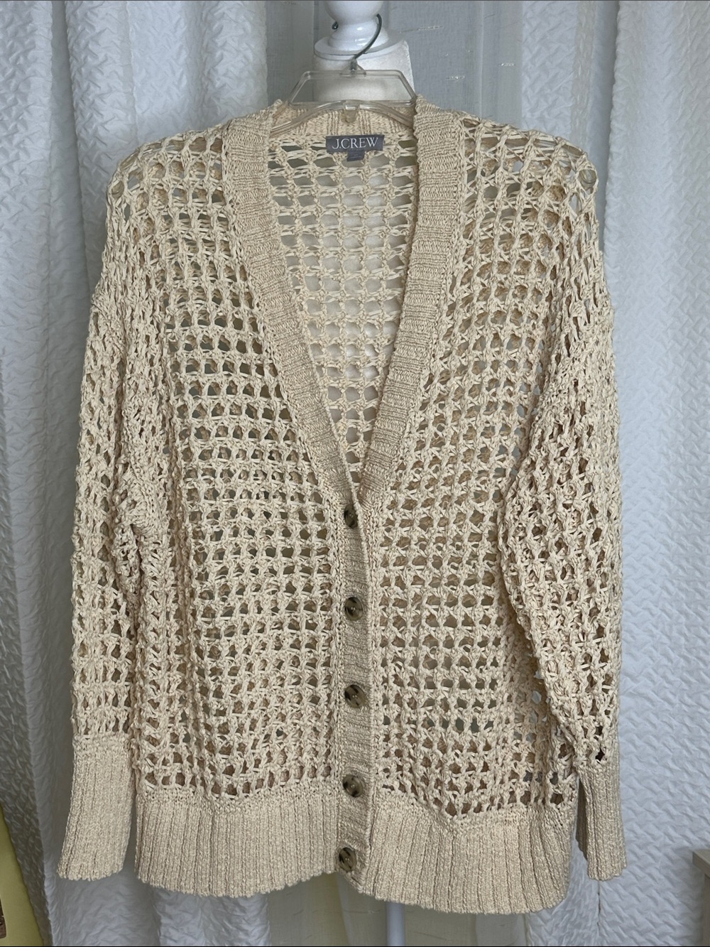EUC J. Crew Cream Open-Weave Button Front Cardigan, X-Small